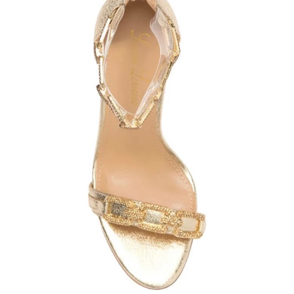 LAUREN LORRAINE GOLD RHINESTONES OPEN CHAIN ANKLE STRAP WOMEN SANDALS SIZE 5.5 M - Picture 6 of 13